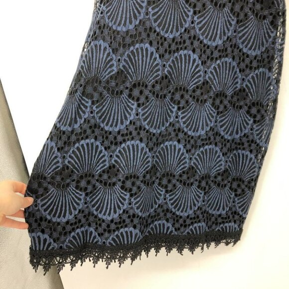 YEST Netherlands NWT crochet black blue peacock high neck fitted midi dress 8 - Picture 9 of 16